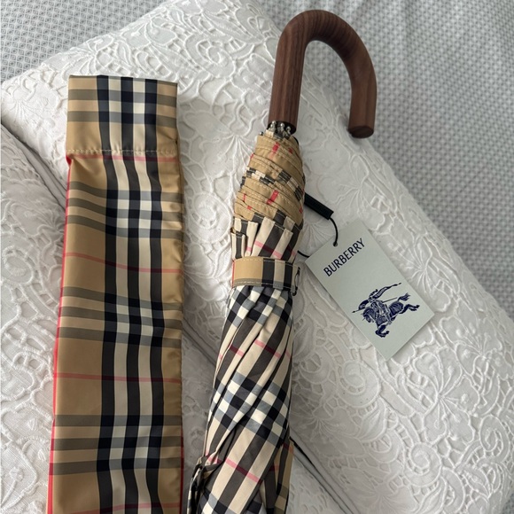 Burberry Other - Burberry Beige and Red Check Umbrella